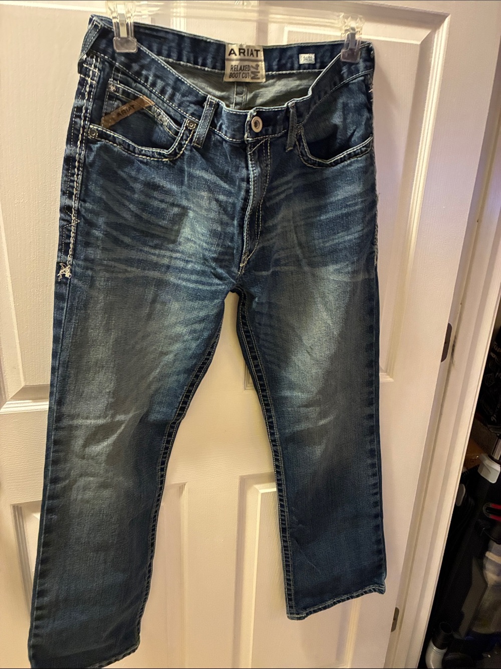 Ariat M4 Men's Dark Blue Bootcut Jeans w/Faded Whisker Detail